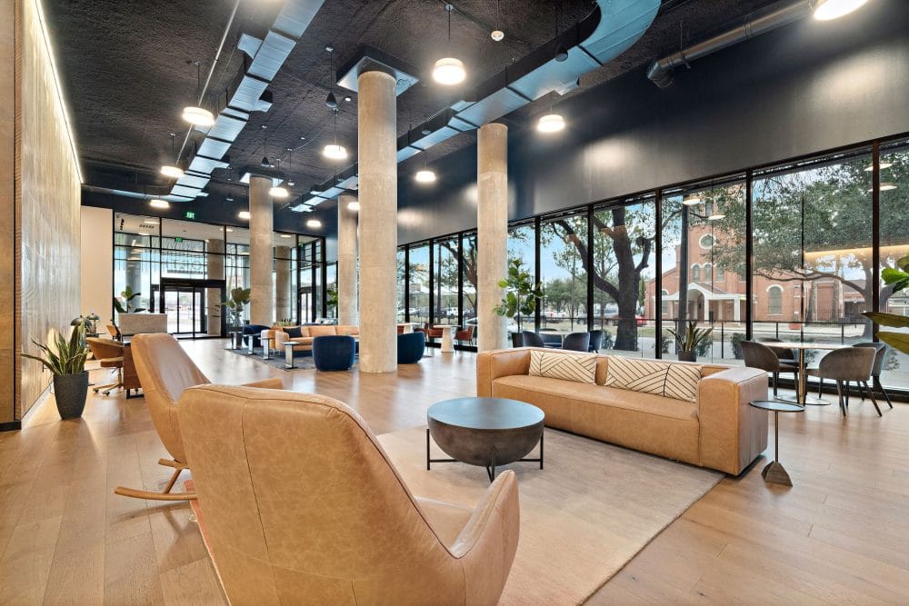 expansive lobby with various seating arrangements